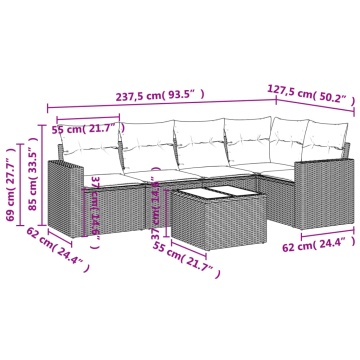 Set mobilier de grădină cu perne, 6 piese, negru, poliratan - Img 7
