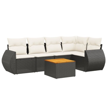Set mobilier de grădină cu perne, 6 piese, negru, poliratan - Img 2