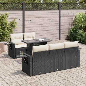 Set mobilier de grădină cu perne, 6 piese, negru, poliratan - Img 1