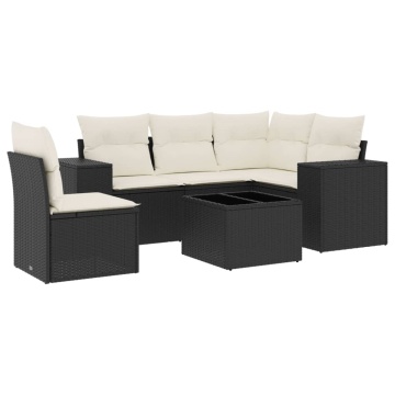 Set mobilier de grădină cu perne, 6 piese, negru, poliratan - Img 2