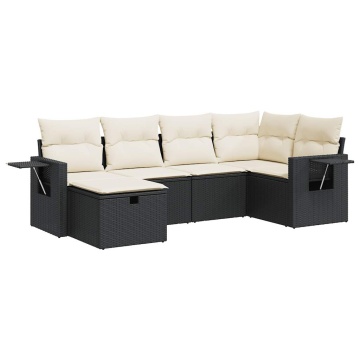 Set mobilier de grădină cu perne, 6 piese, negru, poliratan - Img 2