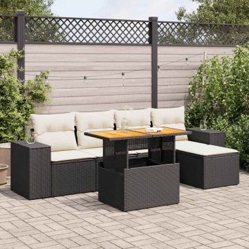 Set mobilier de grădină cu perne, 6 piese, negru, poliratan - Img 1