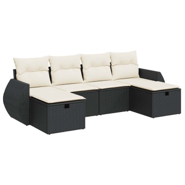Set mobilier de grădină cu perne, 6 piese, negru, poliratan - Img 2