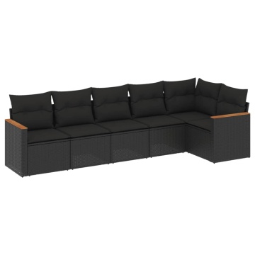Set mobilier de grădină cu perne, 6 piese, negru, poliratan - Img 2
