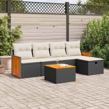Set mobilier de grădină cu perne, 6 piese, negru, poliratan - Img 1