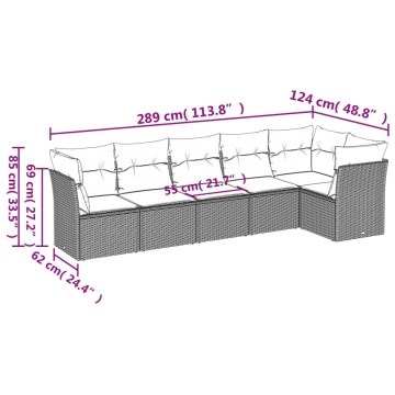 Set mobilier de grădină cu perne, 6 piese, negru, poliratan - Img 3