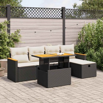 Set mobilier de grădină cu perne, 6 piese, negru, poliratan - Img 1