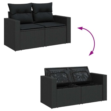 Set mobilier de grădină cu perne, 6 piese, negru, poliratan - Img 6