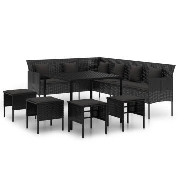 Set mobilier de grădină cu perne, 6 piese, negru, poliratan - Img 3
