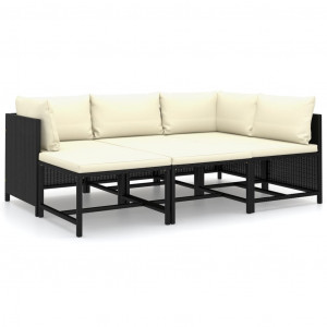 Set mobilier de grădină cu perne, 6 piese, negru, poliratan - Img 2