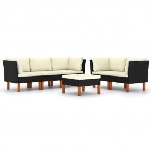 Set mobilier de grădină cu perne, 6 piese, negru, poliratan - Img 1