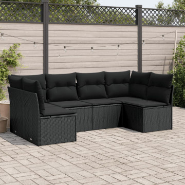 Set mobilier de grădină cu perne, 6 piese, negru, poliratan - Img 1