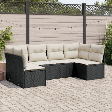Set mobilier de grădină cu perne, 6 piese, negru, poliratan - Img 1