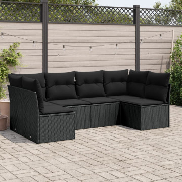 Set mobilier de grădină cu perne, 6 piese, negru, poliratan - Img 1