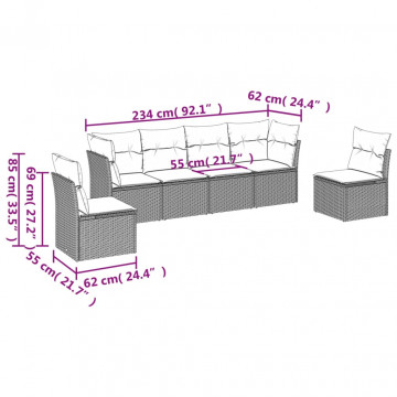 Set mobilier de grădină cu perne, 6 piese, negru, poliratan - Img 3