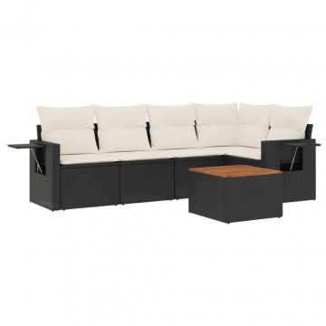 Set mobilier de grădină cu perne, 6 piese, negru, poliratan - Img 2