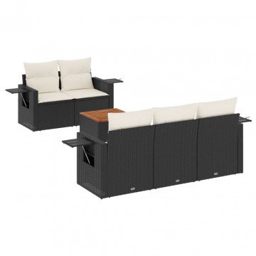 Set mobilier de grădină cu perne, 6 piese, negru, poliratan - Img 2
