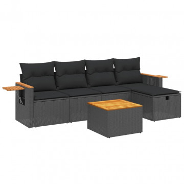 Set mobilier de grădină cu perne, 6 piese, negru, poliratan - Img 2