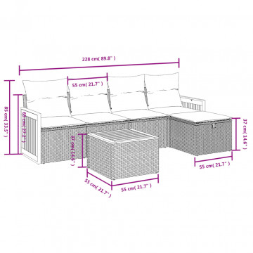 Set mobilier de grădină cu perne, 6 piese, negru, poliratan - Img 3