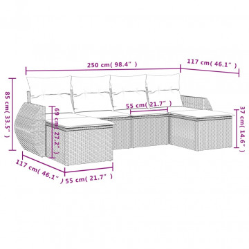 Set mobilier de grădină cu perne, 6 piese, negru, poliratan - Img 6