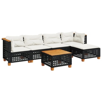 Set mobilier de grădină cu perne, 6 piese, negru, poliratan - Img 2