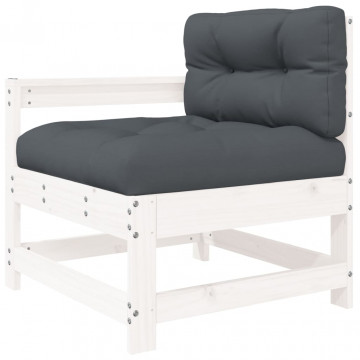 Set mobilier de grădină cu perne, 7 piese, alb, lemn masiv - Img 8