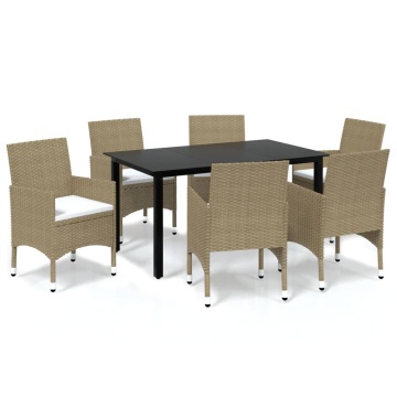 Set mobilier de grădină cu perne, 7 piese, bej, poliratan - Img 2