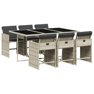 Set mobilier de grădină cu perne, 7 piese gri deschis poliratan - Img 2