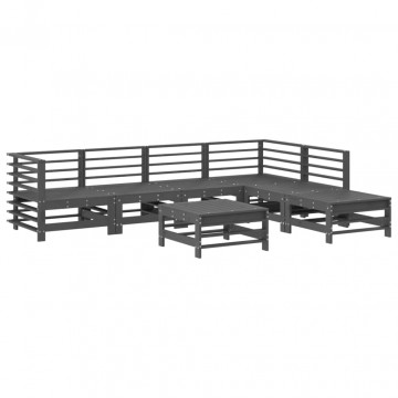 Set mobilier de grădină cu perne, 7 piese, gri, lemn masiv - Img 3