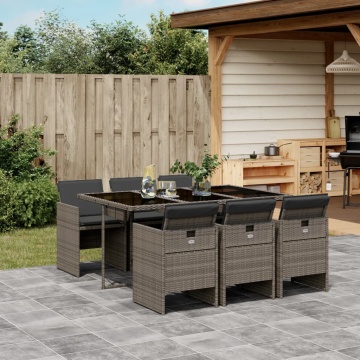Set mobilier de grădină cu perne, 7 piese, gri, poliratan - Img 1