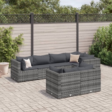 Set mobilier de grădină cu perne, 7 piese, gri, poliratan - Img 1
