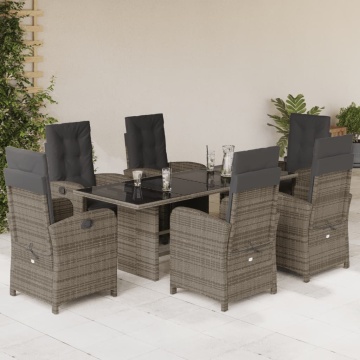Set mobilier de grădină cu perne, 7 piese, gri, poliratan - Img 1
