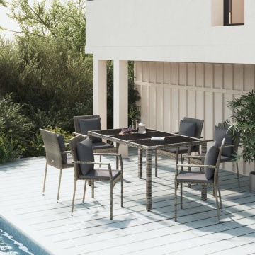 Set mobilier de grădină cu perne, 7 piese, gri, poliratan - Img 1