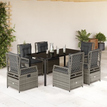Set mobilier de grădină cu perne, 7 piese, gri, poliratan - Img 1