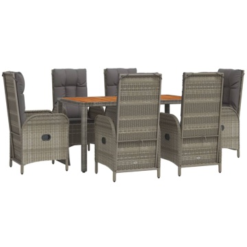 Set mobilier de grădină cu perne, 7 piese, gri, poliratan - Img 3