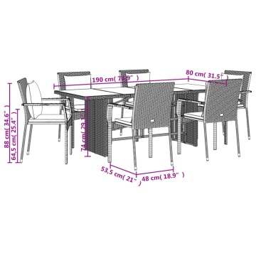 Set mobilier de grădină cu perne, 7 piese, gri, poliratan - Img 6