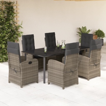 Set mobilier de grădină cu perne, 7 piese, gri, poliratan - Img 1