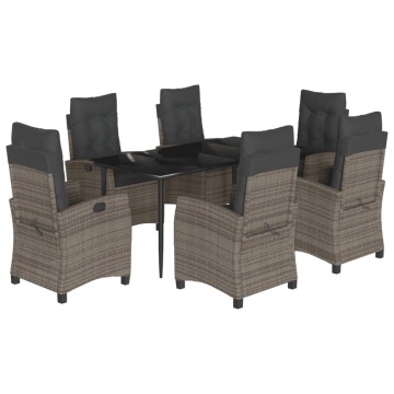 Set mobilier de grădină cu perne, 7 piese, gri, poliratan - Img 2