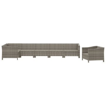 Set mobilier de grădină cu perne, 7 piese, gri, poliratan - Img 4