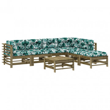 Set mobilier de grădină cu perne, 7 piese, lemn de pin tratat - Img 2