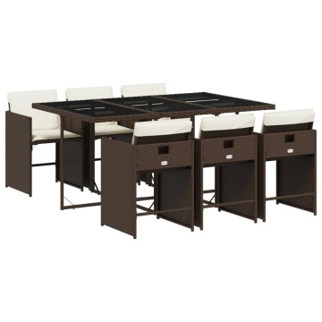 Set mobilier de grădină cu perne, 7 piese, maro, poliratan - Img 2