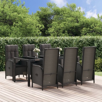 Set mobilier de grădină cu perne, 7 piese, negru/gri, poliratan - Img 1