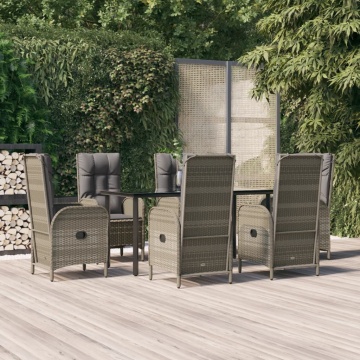 Set mobilier de grădină cu perne, 7 piese, negru/gri, poliratan - Img 1