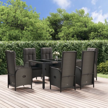Set mobilier de grădină cu perne, 7 piese, negru/gri, poliratan - Img 1