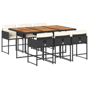 Set mobilier de grădină cu perne, 7 piese, negru, poliratan - Img 2