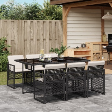 Set mobilier de grădină cu perne, 7 piese, negru, poliratan - Img 1
