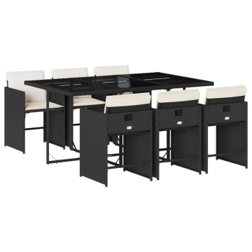 Set mobilier de grădină cu perne, 7 piese, negru, poliratan - Img 2