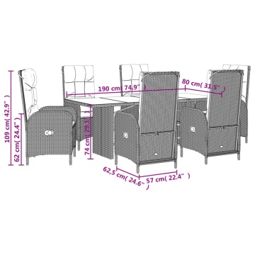 Set mobilier de grădină cu perne, 7 piese, negru, poliratan - Img 6