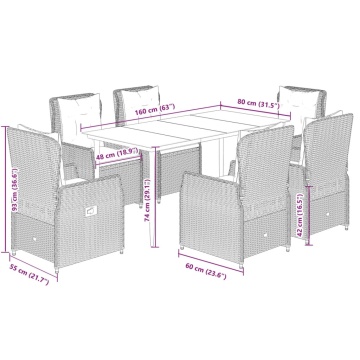Set mobilier de grădină cu perne, 7 piese, negru, poliratan - Img 7