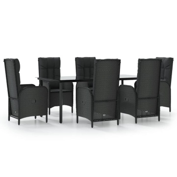 Set mobilier de grădină cu perne, 7 piese, negru, poliratan - Img 2